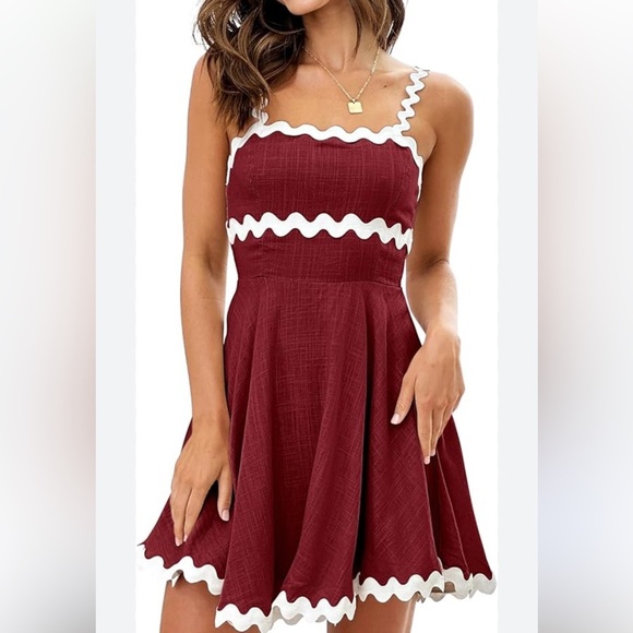 Sky Velvet Wine Red Dress with White Trim Sz M Women - Picture 4 of 5